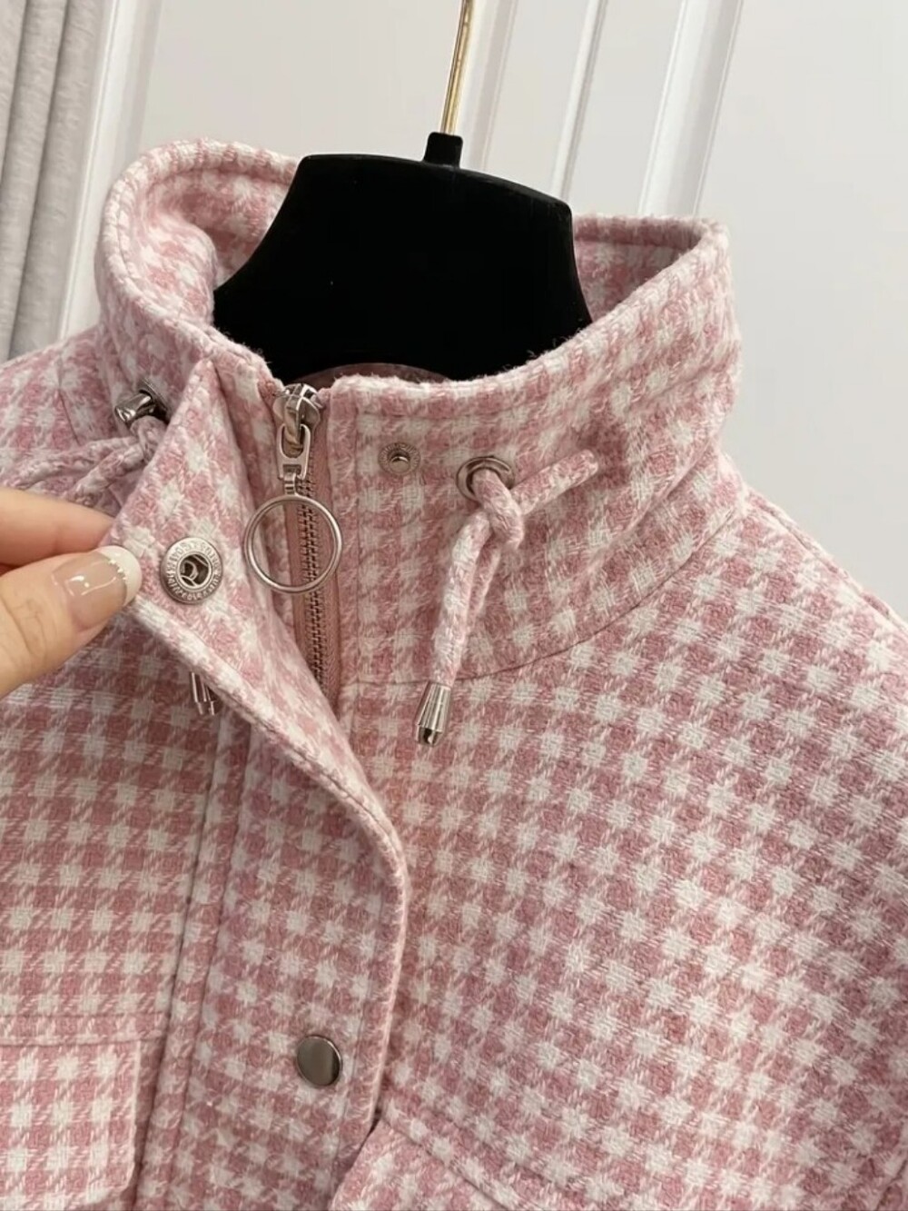 Short Drawstring Pocket Design Zip-up Jacket, Loose-fitting, Versatile - Picture 6 of 9